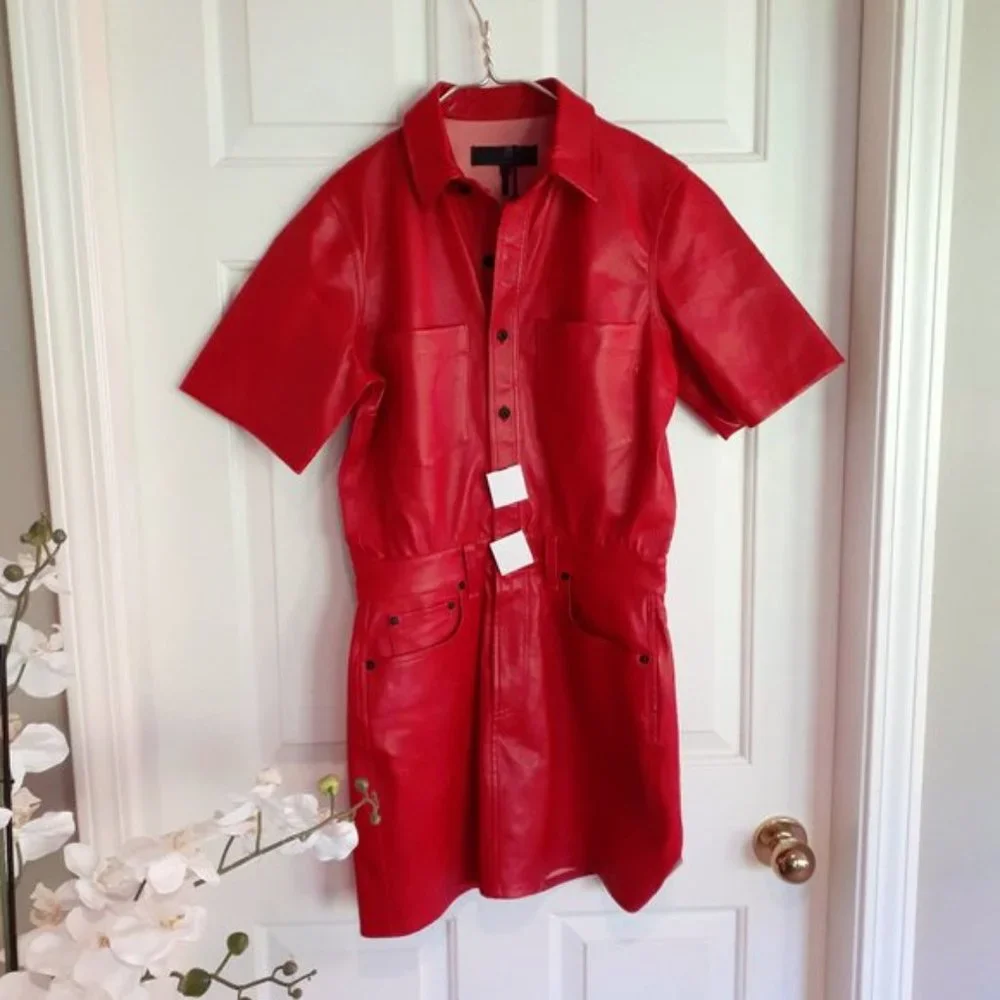 NWT Rag & Bone red leather mini dress, Size S - Picture 3 of 4
